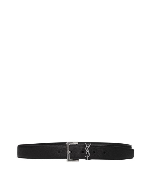 Saint Laurent Black Cassandre Belt Leather
