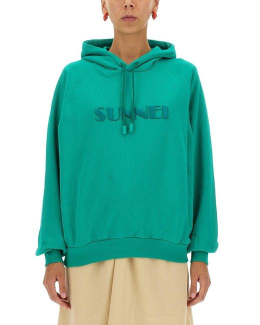 Sunnei Green Sweatshirt With Logo