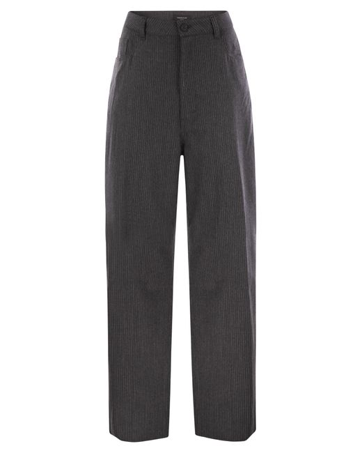 Fabiana Filippi Gray 5-Pocket Virgin Wool Pinstripe Trousers