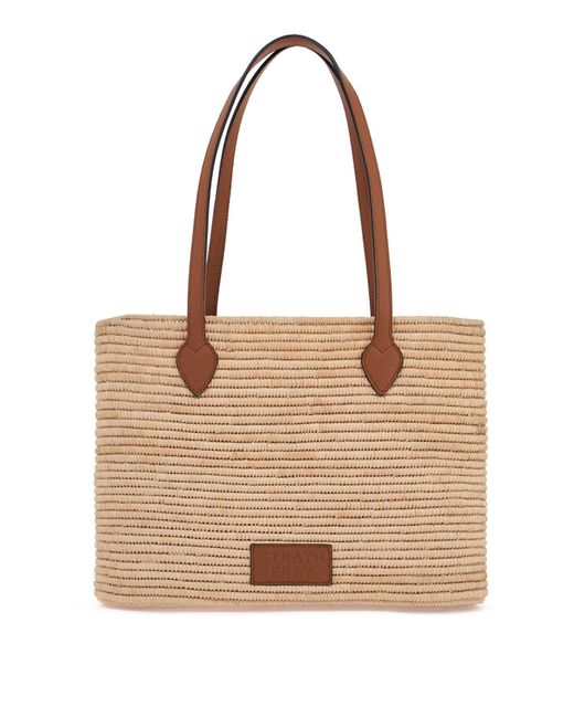 Strathberry Natural Mittelgroßer Korbbag in natürlicher Raft mit Lederdetails und Metallverschluss