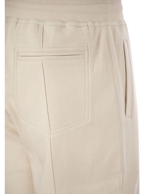 Brunello Cucinelli Natural Techno Cotton Fleece Trousers With Crête for men