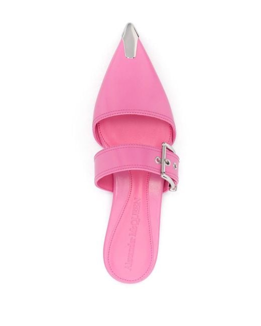 McQueen Pink Buckled Leather Mules