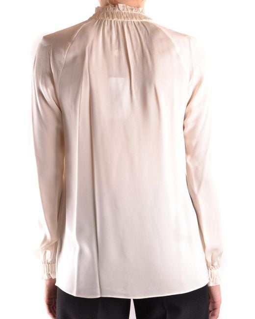 Michael Kors White Silk Gathered Collar Blouse