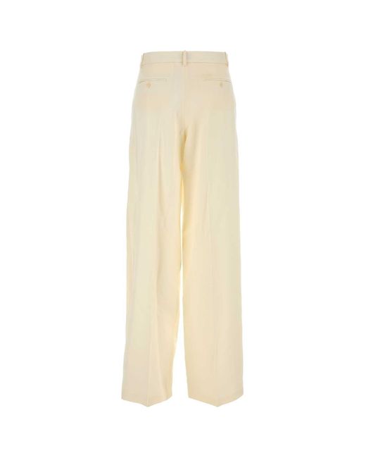 Magda Butrym White Cream Wool Blend Wide-Leg Pant