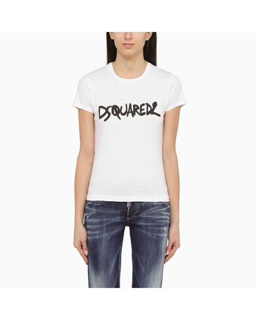 DSquared² White Cotton T Shirt With Logo | Lyst