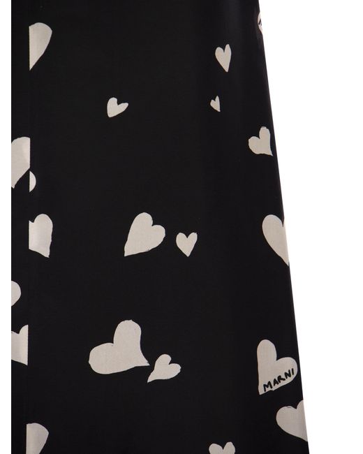 Marni Black Bunch Of Hearts Print Silk Flared Skirt