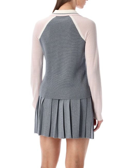Casablanca Gray Merino Lurex Long-Sleeve Tennis Polo