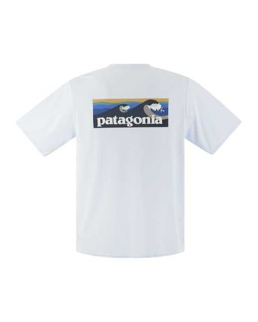 Camiseta de la en tela técnica con estampado en la parte posterior Patagonia de color White