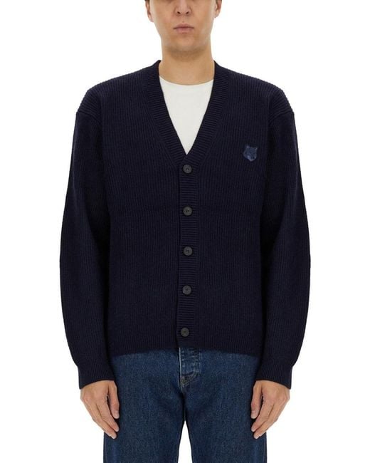 Maison Kitsuné Blue Ribbed Cardigan for men