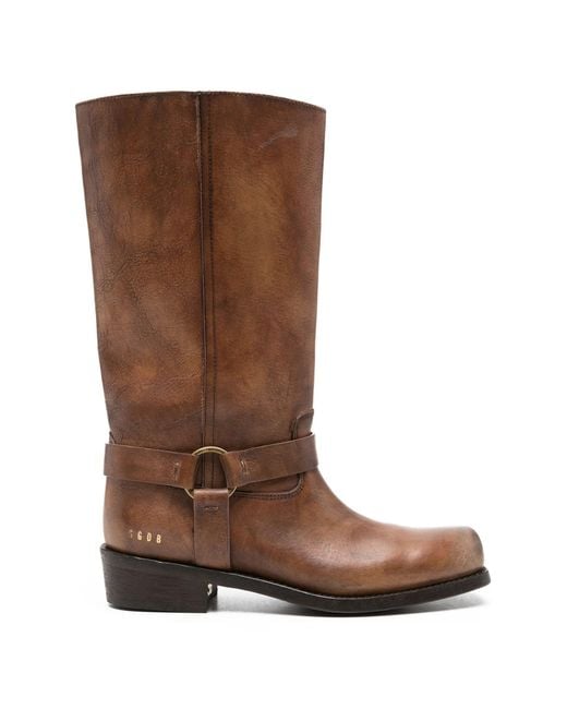 Golden Goose Deluxe Brand Brown Biker Square Distressed Leather Upper With Strap And Accessory