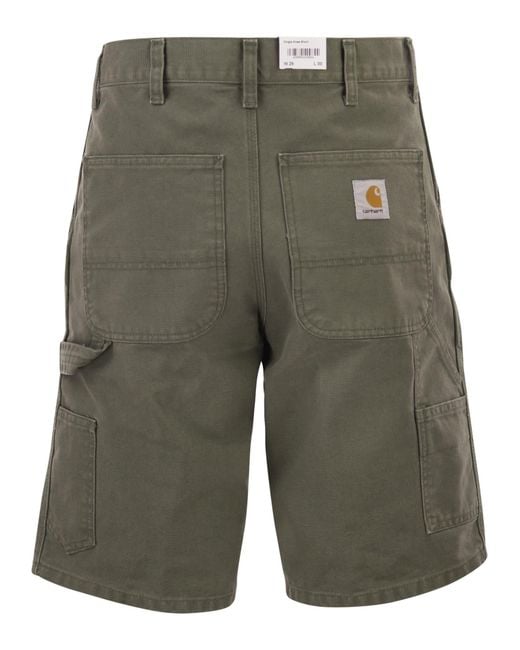 Carhartt Green Denim Bermuda Shorts With Logo On The Back