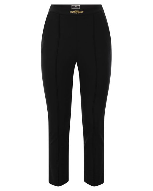 Pantalon droit d' en tissu technique bifurant avec serrage Elisabetta Franchi en coloris Black