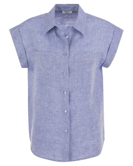 Peserico Blue Linen Sleeveless Shirt