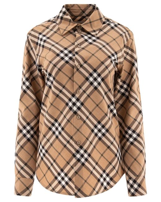 Burberry Wool Blend Shirt Met Chequemotief in het Brown
