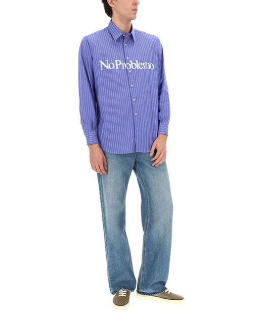 No Problemo Blue Camicia Con Logo for men