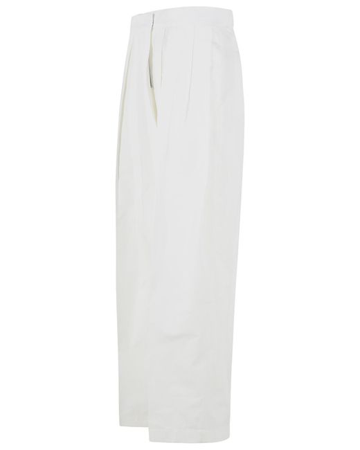 Jil Sander White Milk Cotton And Silk Trousers