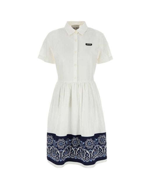 Miu Miu White Cotton Blend Shirt Dress