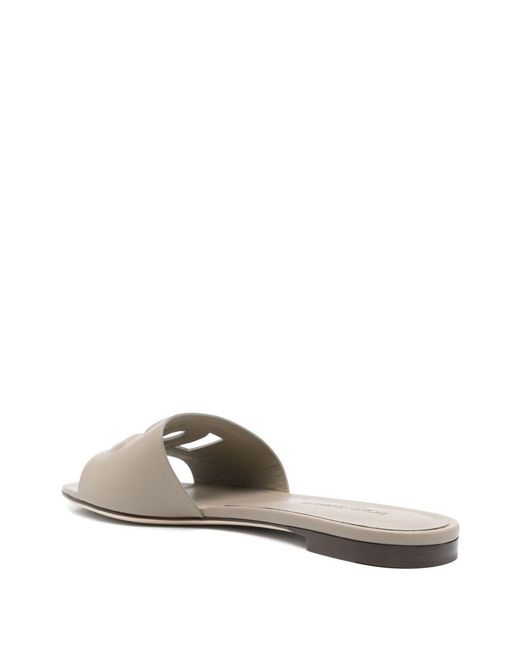 Dolce & Gabbana White Dg Logo Leather Flat Sandals