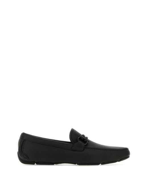 Ferragamo Black Salvatore Leather Front Loafers for men