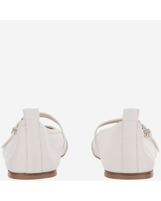 Sartore White Leather And Python Balerinas
