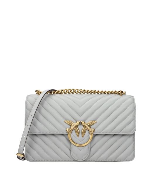 Pinko Gray Love One Crossbody Bag Leather/Pearl