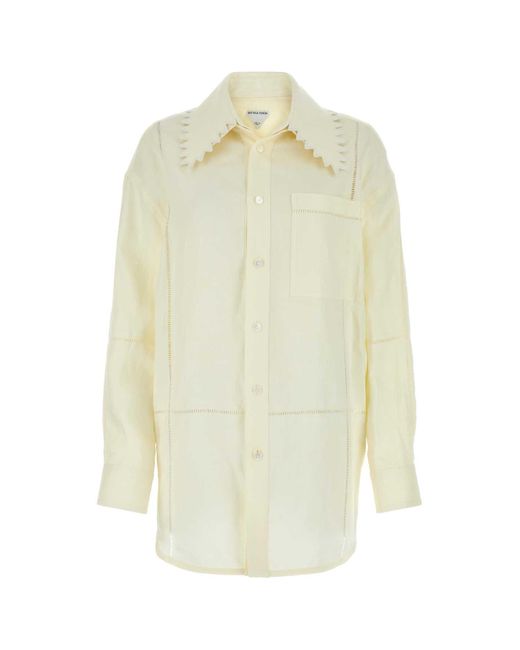 Bottega Veneta White English Embroidery Linen Shirt