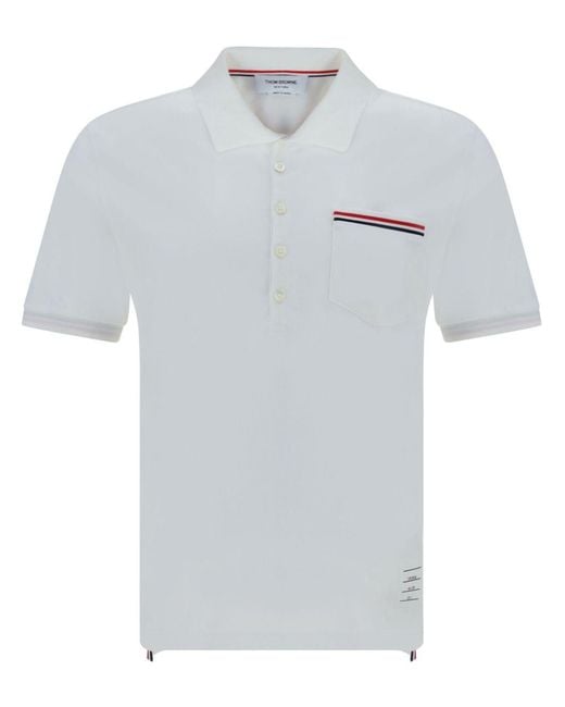 Thom Browne White Patch Pocket Polo Shirt for men
