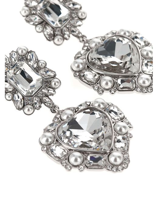 Self-Portrait Oorbellen Van Het Zelfportret 'crystal Pearl Tiered Heart' in het Metallic
