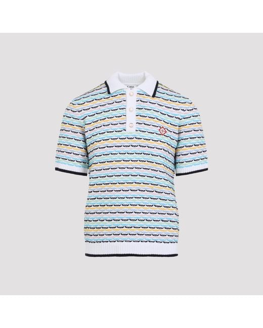 Casablanca Blue Multi Short-Sleeve Knitted Polo
