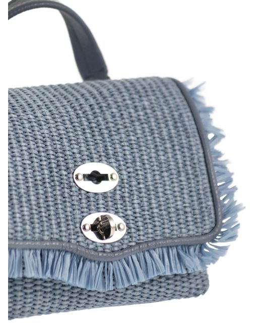 Zanellato Blue Postina Vimini Handbag With Fringes Baby