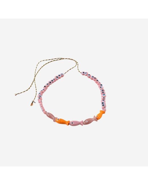 Sorbet Island White Fabric And Glass Bead Necklace