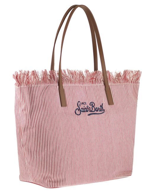 Mc2 Saint Barth Pink City Shopper Bag With Stripes And Embroidered Logo