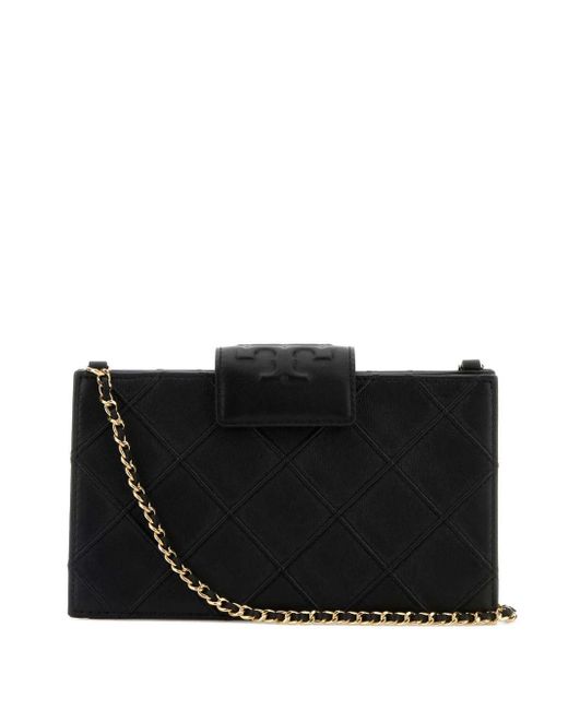 Tory Burch Black E Fleming Leder Brieftasche auf der Kette