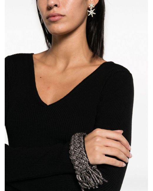 GIUSEPPE DI MORABITO Black Braided-Cuffs Ribbed-Knit Top