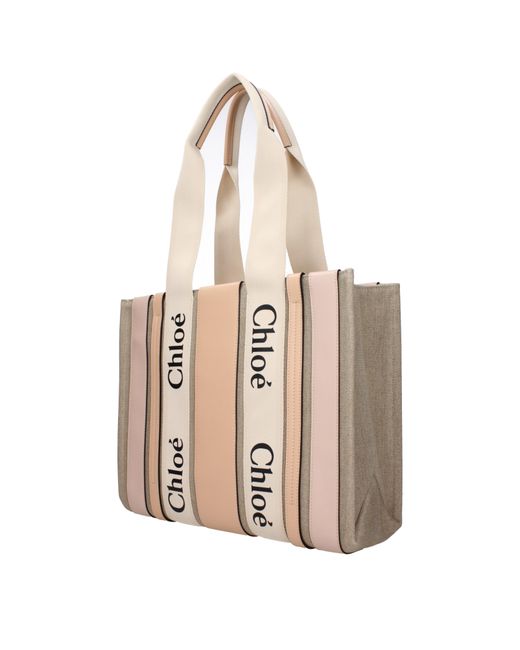 Chloé Natural Chloé Borse A Spalla Donna Tessuto Rosa/Cemento