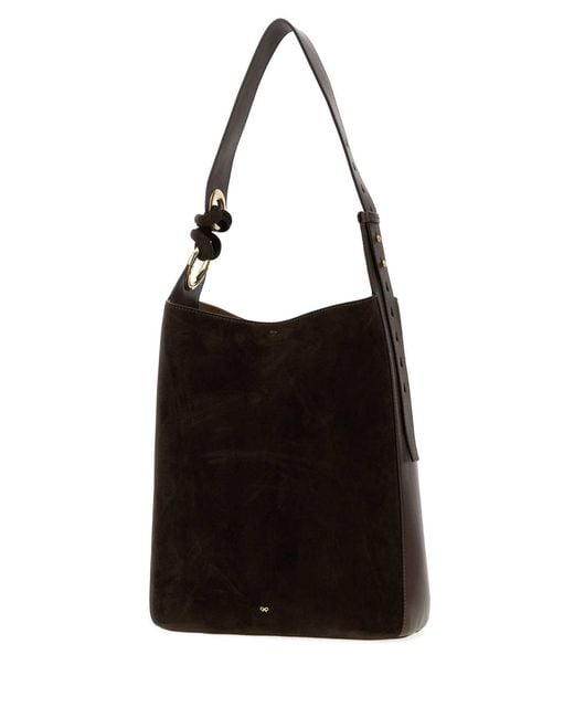 Anya Hindmarch Black Suede Ringo Bucket Bag