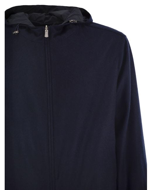 Fedeli Blue Reversible Bomber Jacket With Hood for men