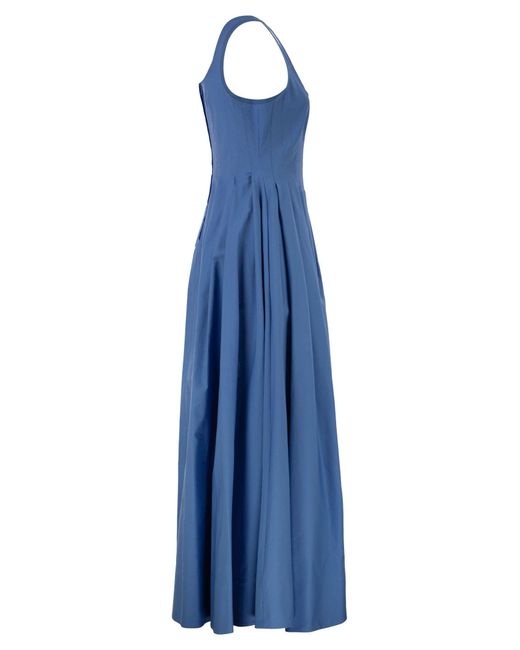 Sportmax Blue Spxgiro – Structured Cotton Midi Dress With Full Skirt