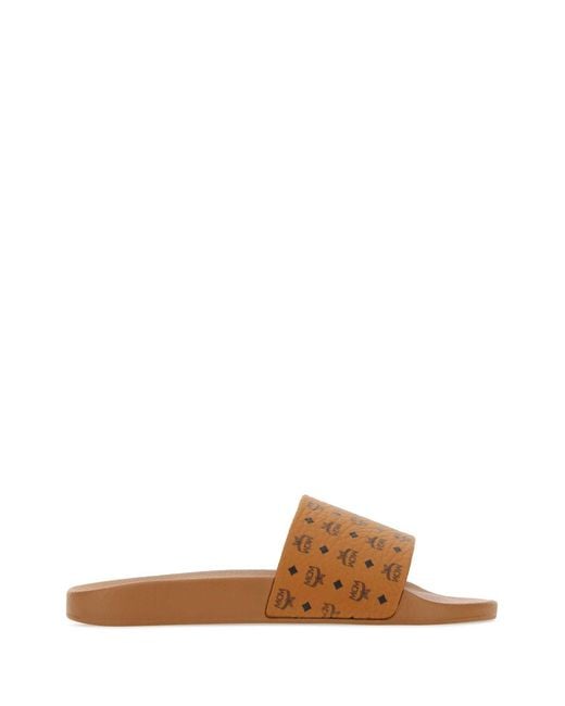 MCM Brown Canvas Slippers for men