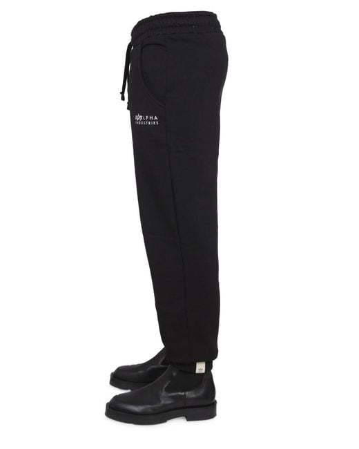Alpha Industries Black Pataloni With Logo for men