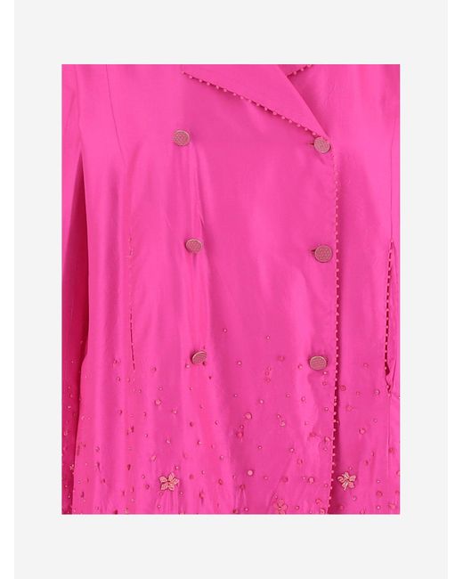 Péro Pink Zweireihige Seidenjacke