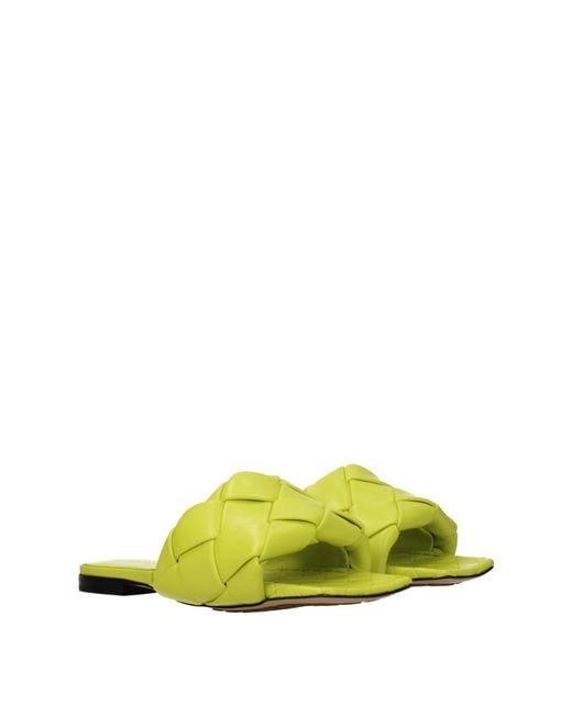Bottega Veneta Yellow Kiwi Leather Slides And Clogs