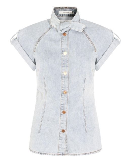 Zimmermann White Bow-Tie Denim Top