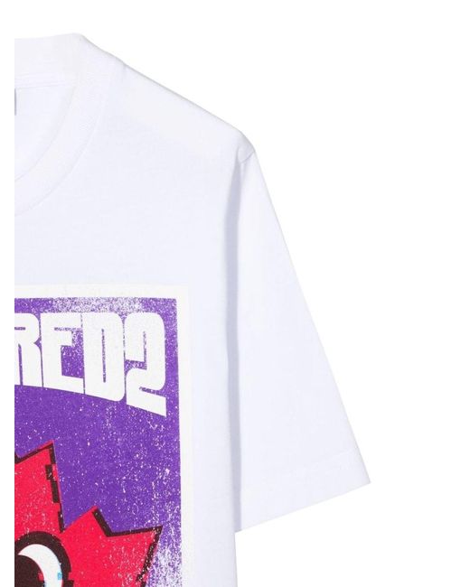 DSquared² White Front Logo And Leaf Print T Shirt