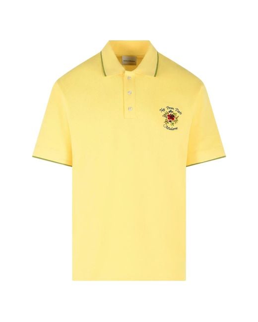 Drole de Monsieur Yellow Polo Piqué Slogan Rose