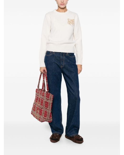 Maison Kitsuné White Fox Head Wool Crewneck Jumper