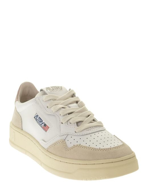 Autry White Medalist Low Leather And Suede Sneakers