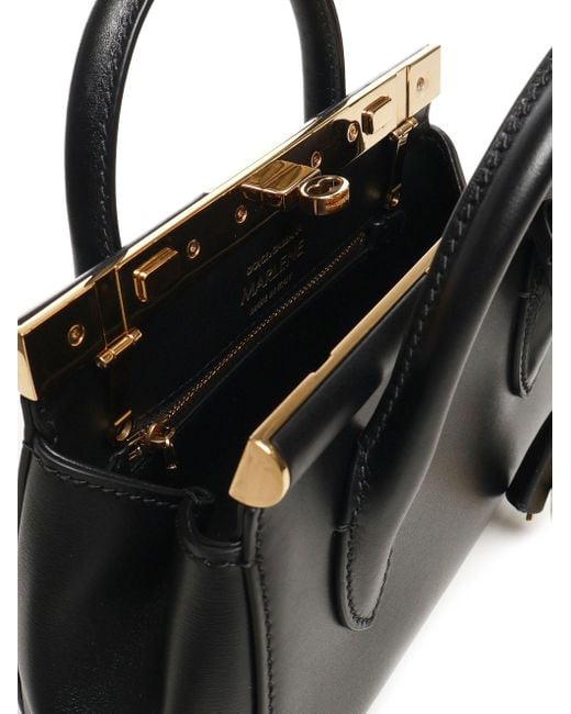 Dolce & Gabbana Black Marlene Palmellato Lederhandtasche in Schwarz