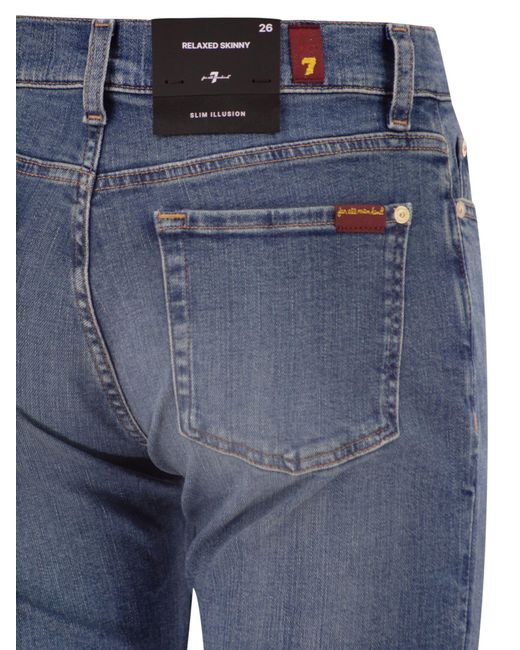 7 For All Mankind Blue Relaxed Skinny Cropped Slim Illusion Stretch Denim Jeans