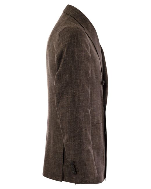 Veste à deux poitrines en laine, soie et linge Tagliatore pour homme en coloris Brown